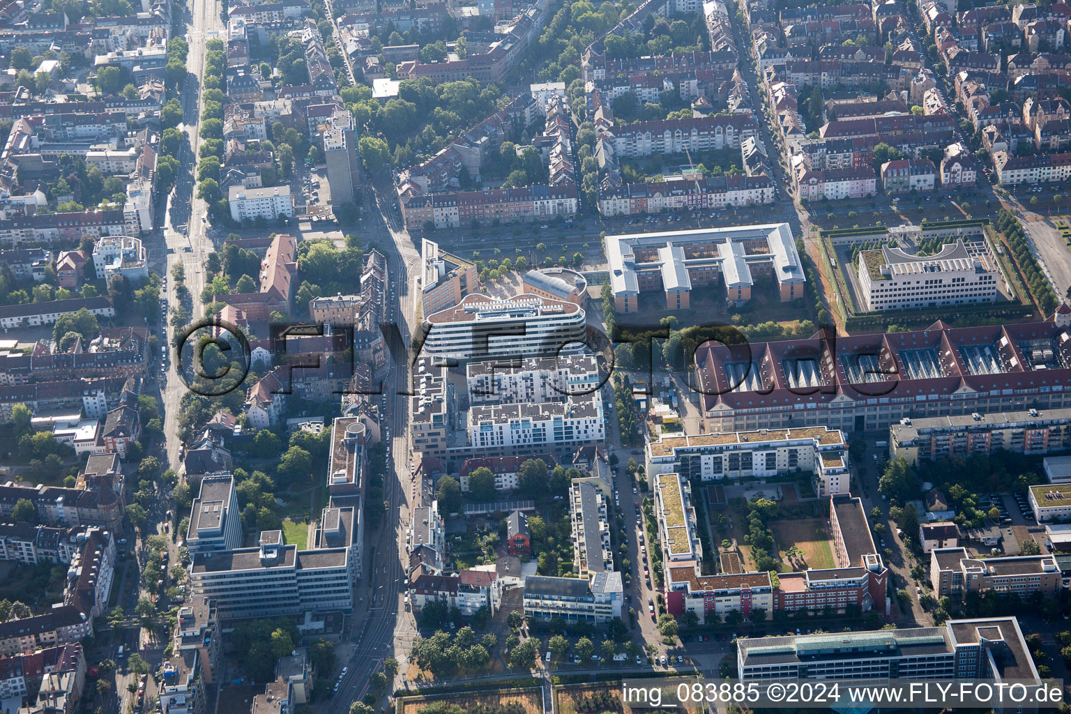 Aerial photograpy of ZKM in the district Südweststadt in Karlsruhe in the state Baden-Wuerttemberg, Germany