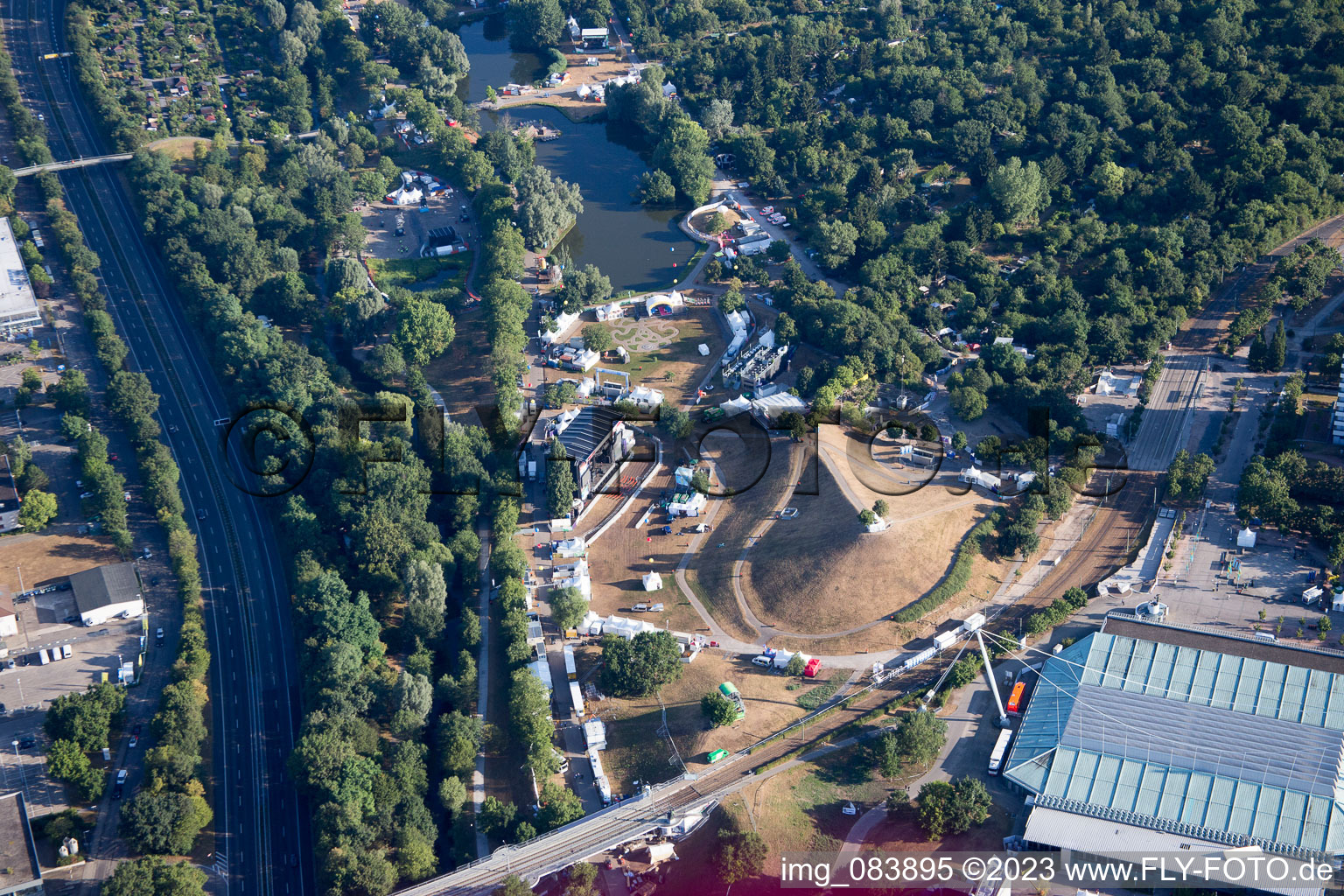 Aerial view of The festival in the Günther Klotz facility in the district Südweststadt in Karlsruhe in the state Baden-Wuerttemberg, Germany