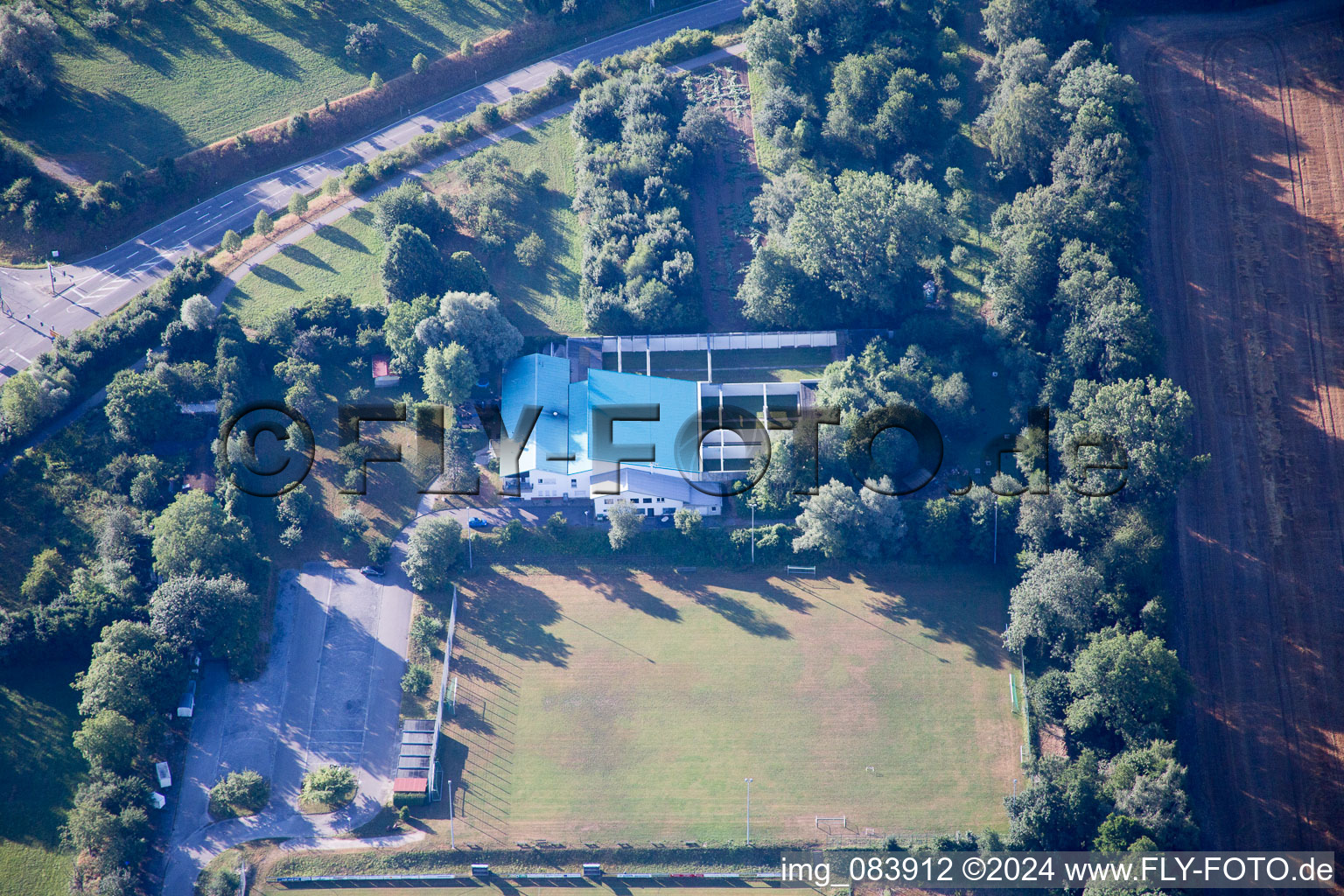 Aerial view of Shooting range in the district Wolfartsweier in Karlsruhe in the state Baden-Wuerttemberg, Germany