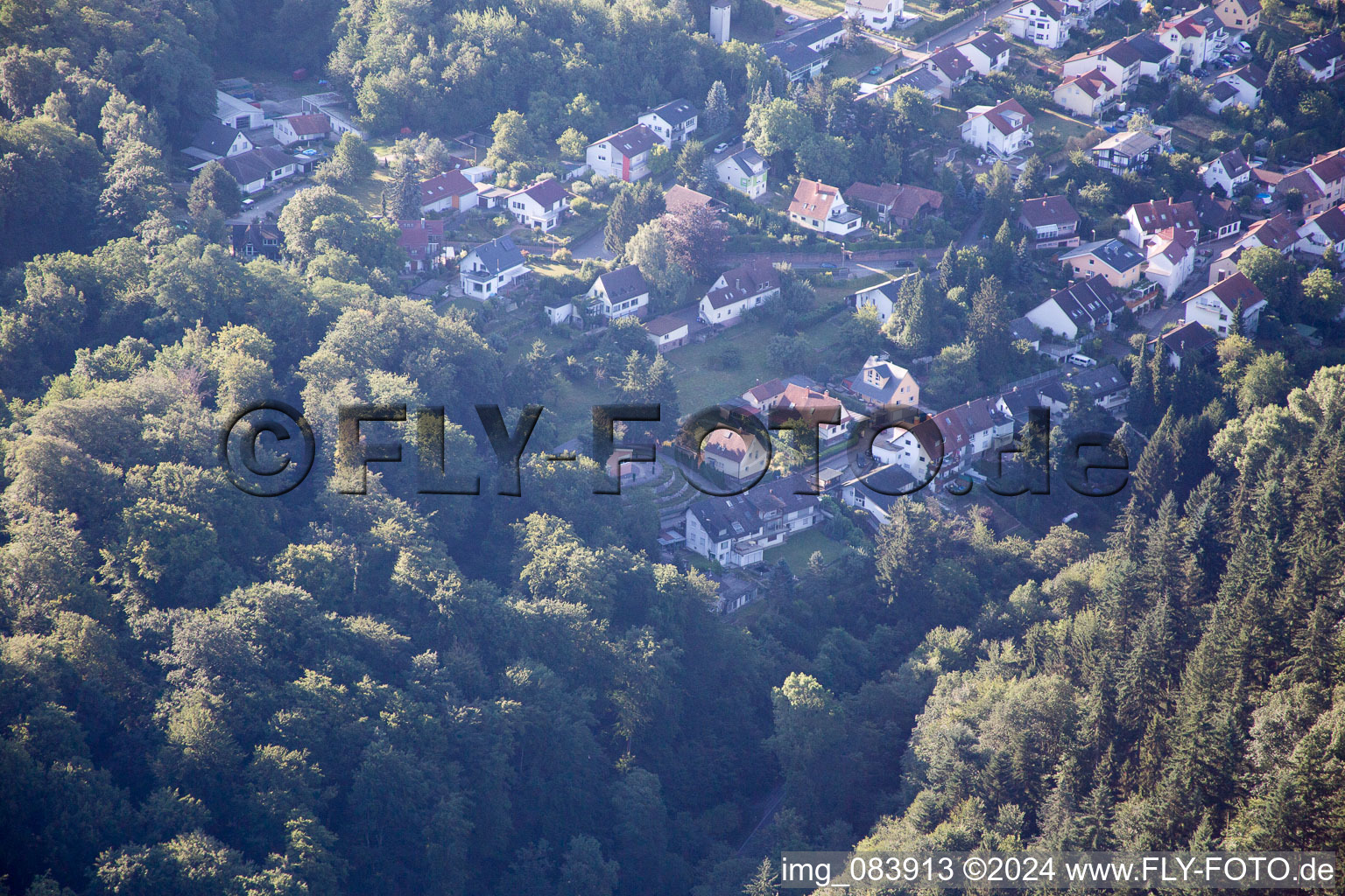 Aerial view of District Grünwettersbach in Karlsruhe in the state Baden-Wuerttemberg, Germany