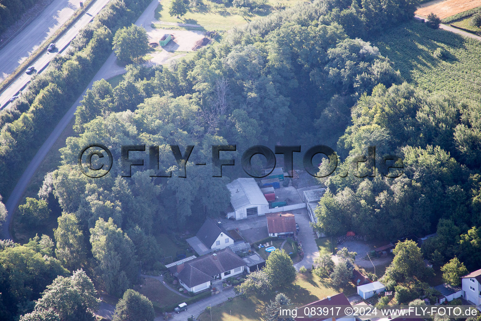 Aerial view of Hohenwettersbacherstraße 38 , "open youth workshop Karlsruhe" at the quarry in the district Grünwettersbach in Karlsruhe in the state Baden-Wuerttemberg, Germany