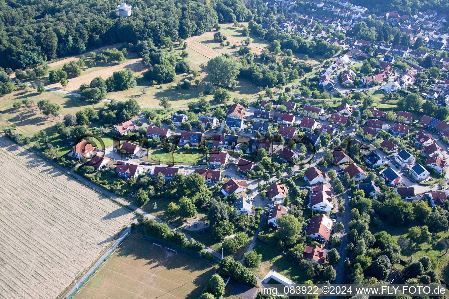 Aerial view of District Hohenwettersbach in Karlsruhe in the state Baden-Wuerttemberg, Germany