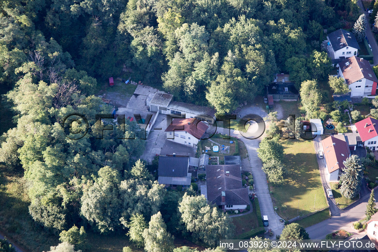 Hohenwettersbacherstraße 38 , "open youth workshop Karlsruhe" at the quarry in the district Grünwettersbach in Karlsruhe in the state Baden-Wuerttemberg, Germany from the plane