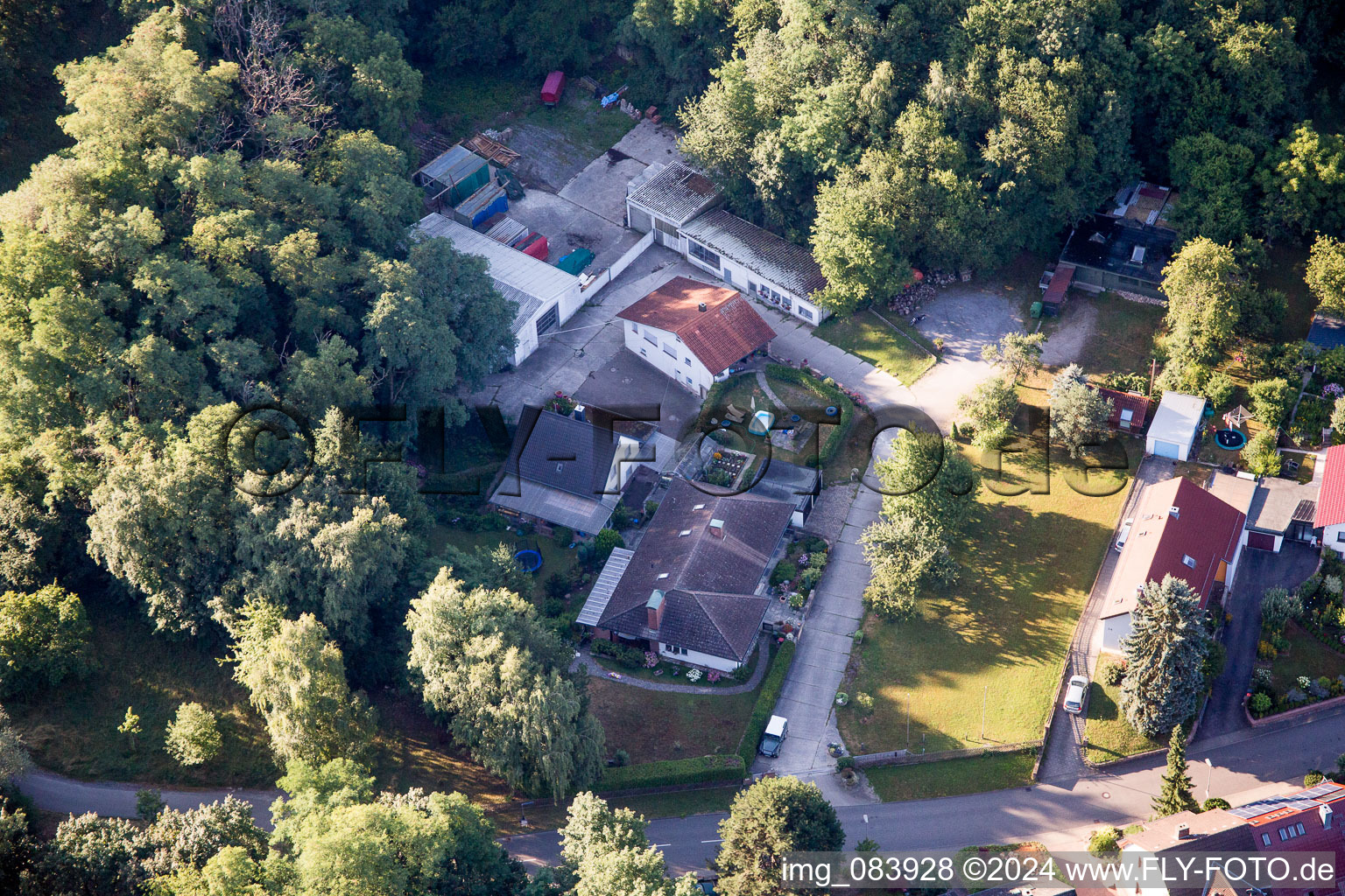 Hohenwettersbacherstraße 38, "open youth workshop Karlsruhe" at the quarry in the district Grünwettersbach in Karlsruhe in the state Baden-Wuerttemberg, Germany viewn from the air