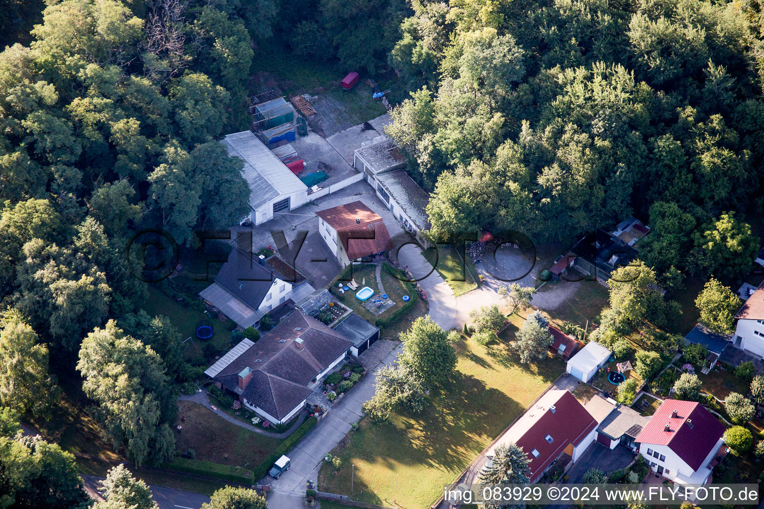 Drone recording of Hohenwettersbacherstraße 38 , "open youth workshop Karlsruhe" at the quarry in the district Grünwettersbach in Karlsruhe in the state Baden-Wuerttemberg, Germany