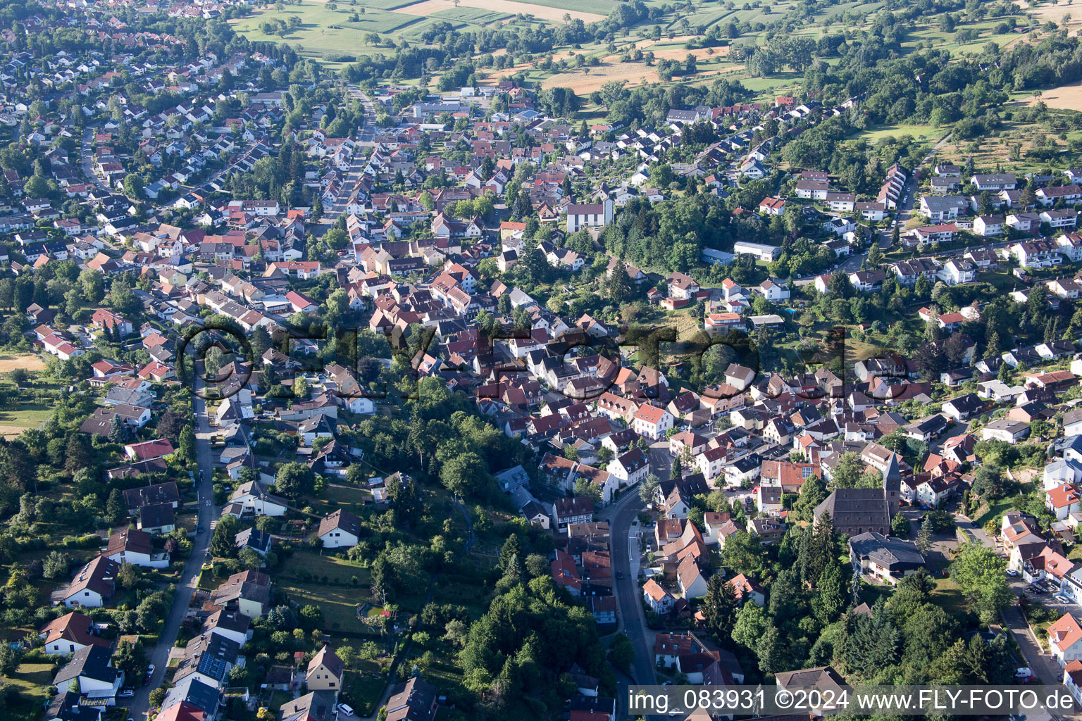 Oblique view of District Grünwettersbach in Karlsruhe in the state Baden-Wuerttemberg, Germany