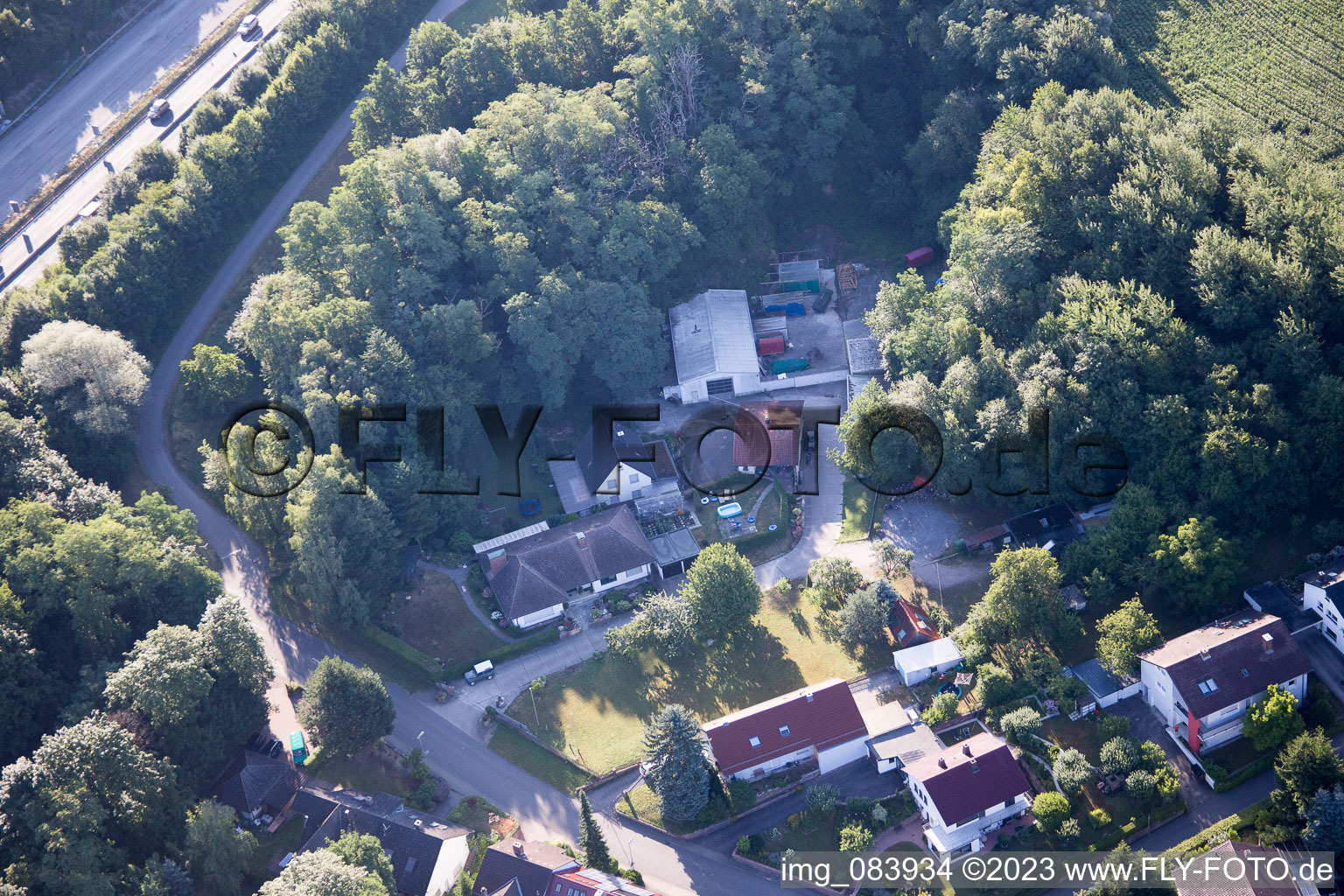 Hohenwettersbacherstraße 38, "open youth workshop Karlsruhe" at the quarry in the district Grünwettersbach in Karlsruhe in the state Baden-Wuerttemberg, Germany from a drone
