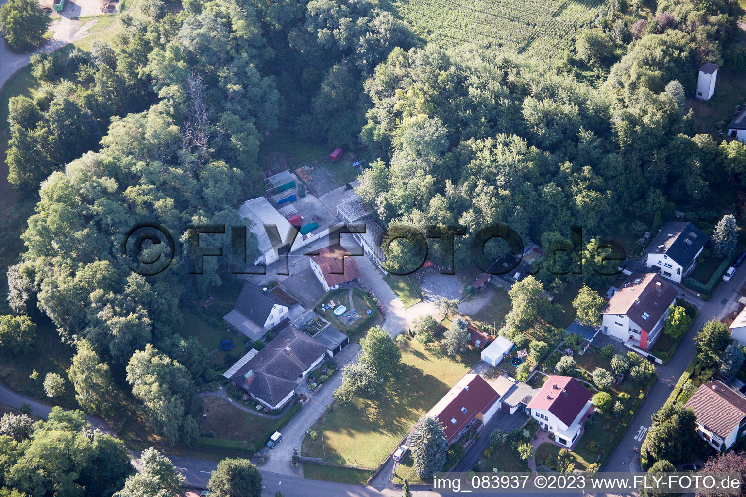 Aerial photograpy of Hohenwettersbacherstraße 38, "open youth workshop Karlsruhe" at the quarry in the district Grünwettersbach in Karlsruhe in the state Baden-Wuerttemberg, Germany