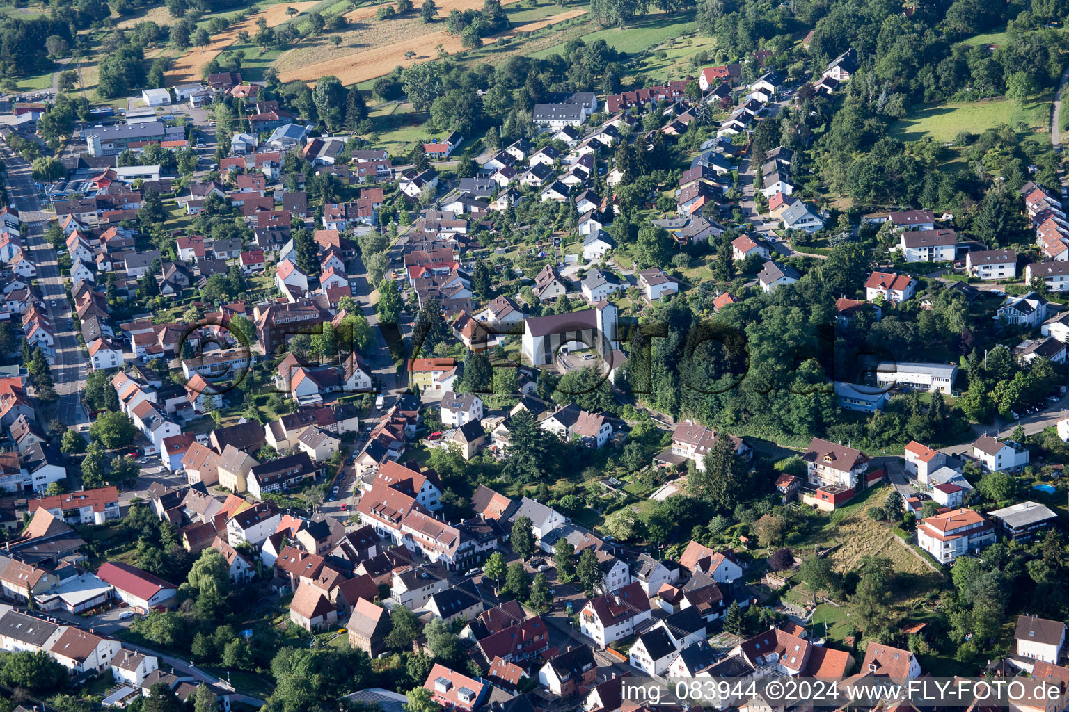 District Grünwettersbach in Karlsruhe in the state Baden-Wuerttemberg, Germany from the plane