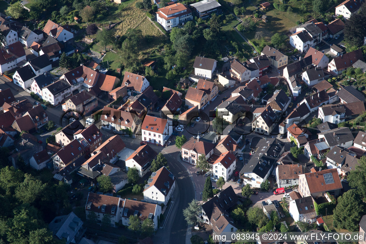 Bird's eye view of District Grünwettersbach in Karlsruhe in the state Baden-Wuerttemberg, Germany