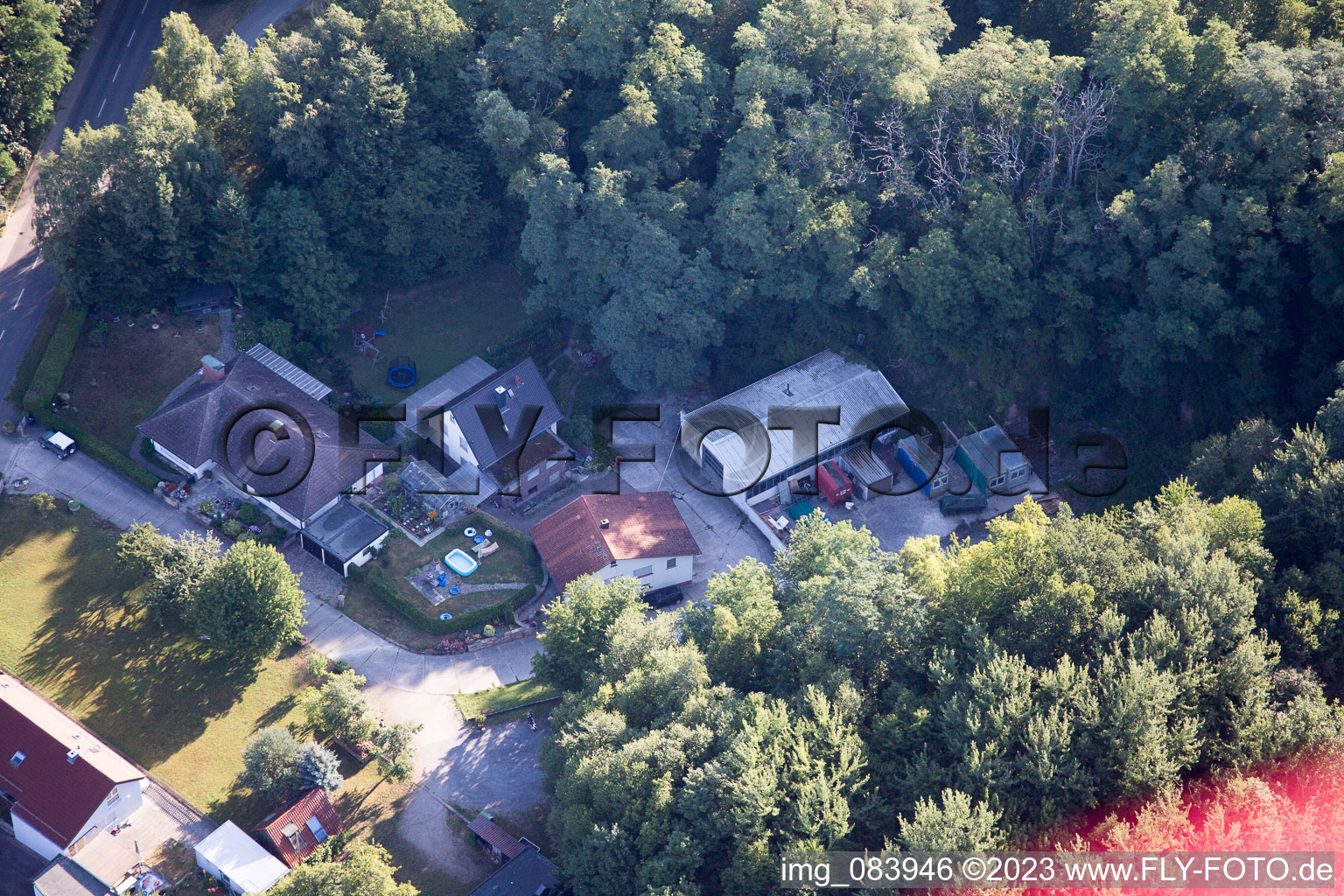 Hohenwettersbacherstraße 38, "open youth workshop Karlsruhe" at the quarry in the district Grünwettersbach in Karlsruhe in the state Baden-Wuerttemberg, Germany seen from above