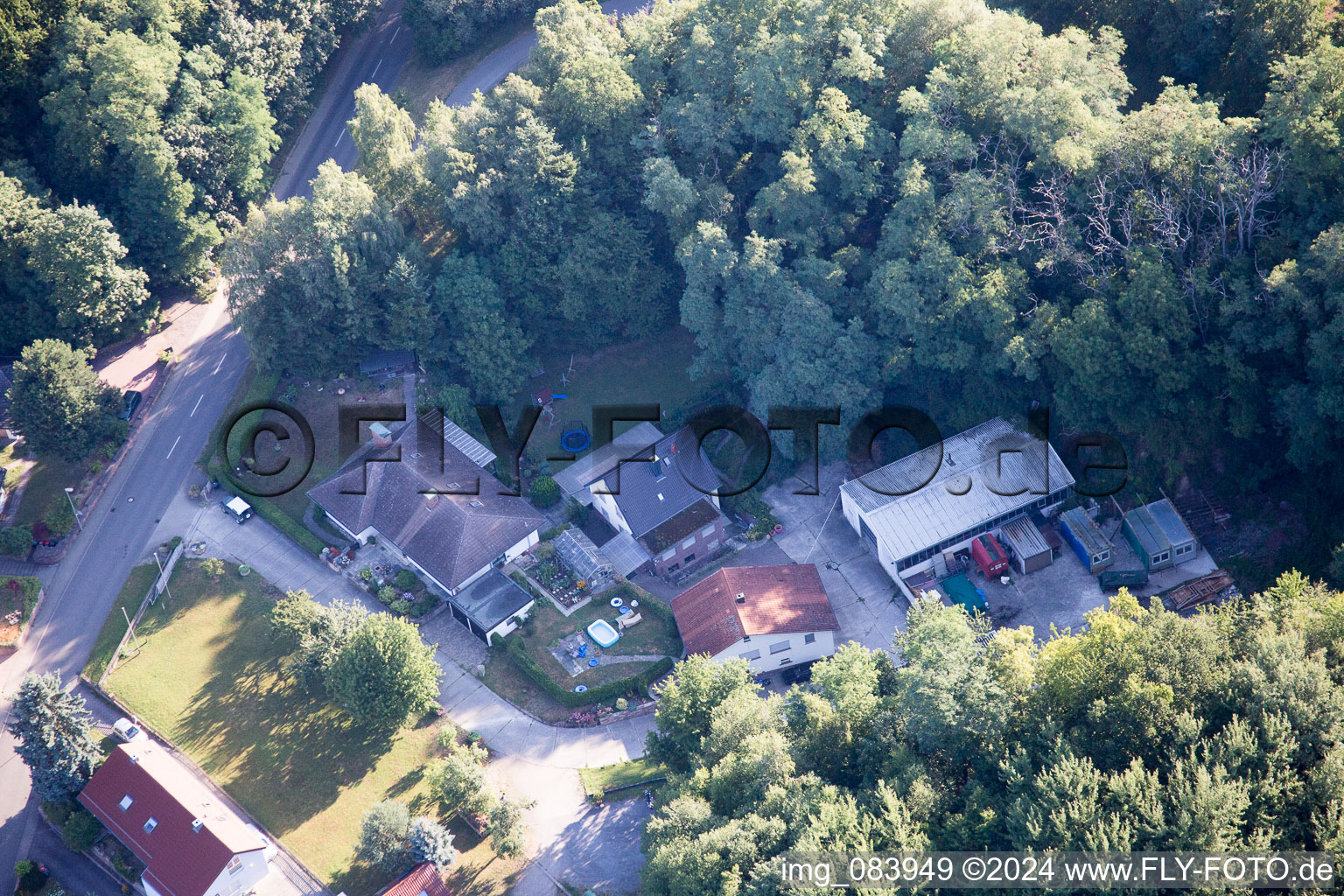 Hohenwettersbacherstraße 38 , "open youth workshop Karlsruhe" at the quarry in the district Grünwettersbach in Karlsruhe in the state Baden-Wuerttemberg, Germany from the plane