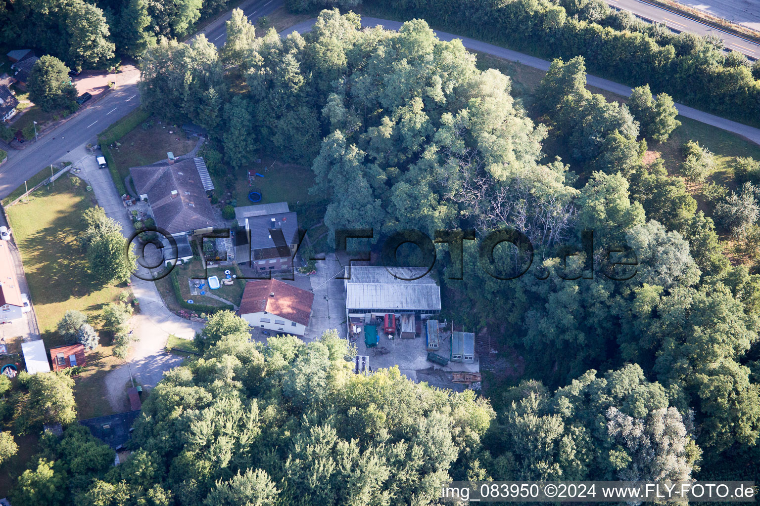 Bird's eye view of Hohenwettersbacherstraße 38, "open youth workshop Karlsruhe" at the quarry in the district Grünwettersbach in Karlsruhe in the state Baden-Wuerttemberg, Germany