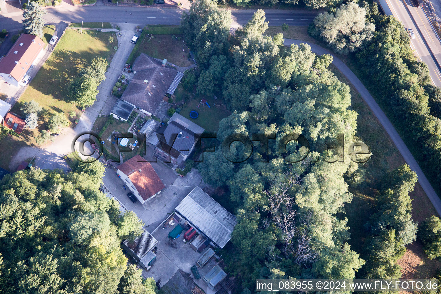 Hohenwettersbacherstraße 38 , "open youth workshop Karlsruhe" at the quarry in the district Grünwettersbach in Karlsruhe in the state Baden-Wuerttemberg, Germany from a drone