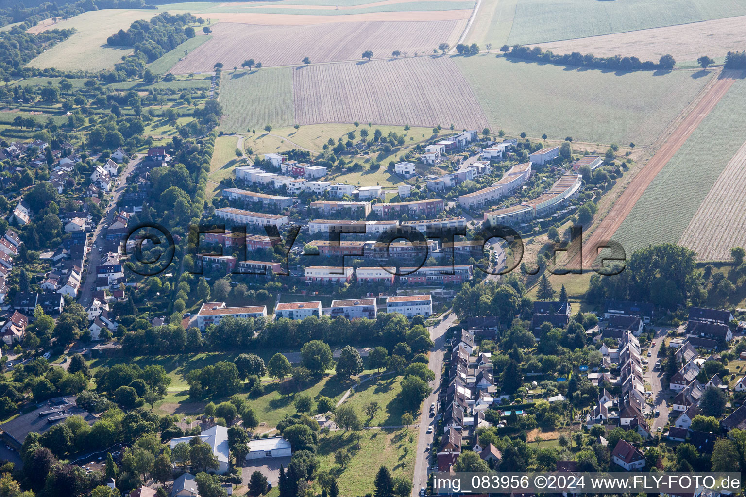 Aerial photograpy of District Hohenwettersbach in Karlsruhe in the state Baden-Wuerttemberg, Germany