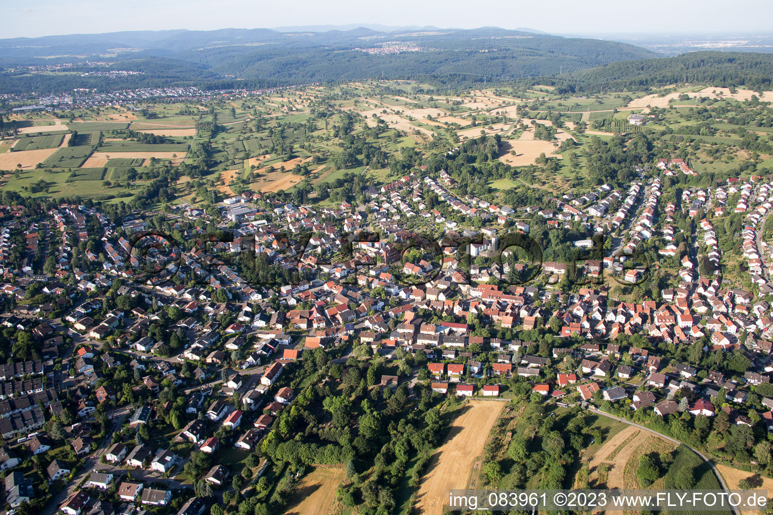 Drone recording of District Grünwettersbach in Karlsruhe in the state Baden-Wuerttemberg, Germany