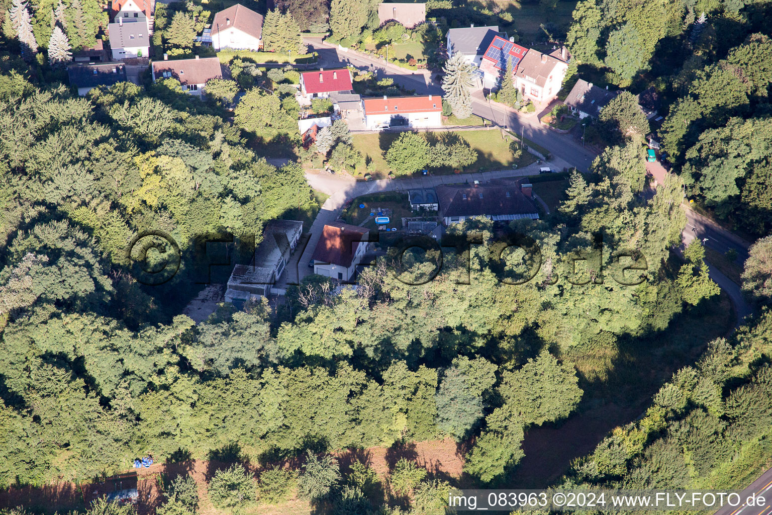 Hohenwettersbacherstraße 38 , "open youth workshop Karlsruhe" at the quarry in the district Grünwettersbach in Karlsruhe in the state Baden-Wuerttemberg, Germany seen from a drone