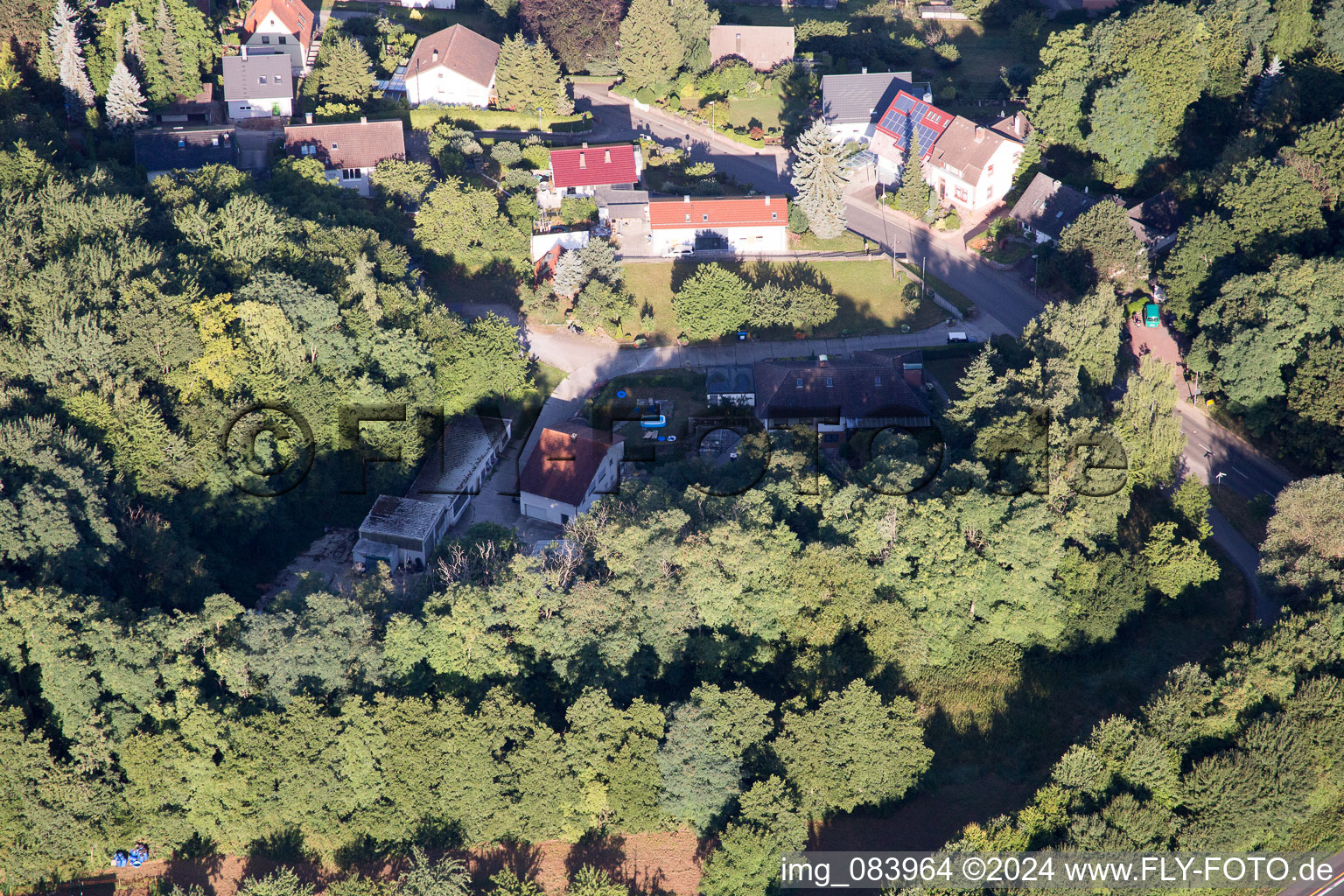 Aerial view of Hohenwettersbacherstraße 38, "open youth workshop Karlsruhe" at the quarry in the district Grünwettersbach in Karlsruhe in the state Baden-Wuerttemberg, Germany