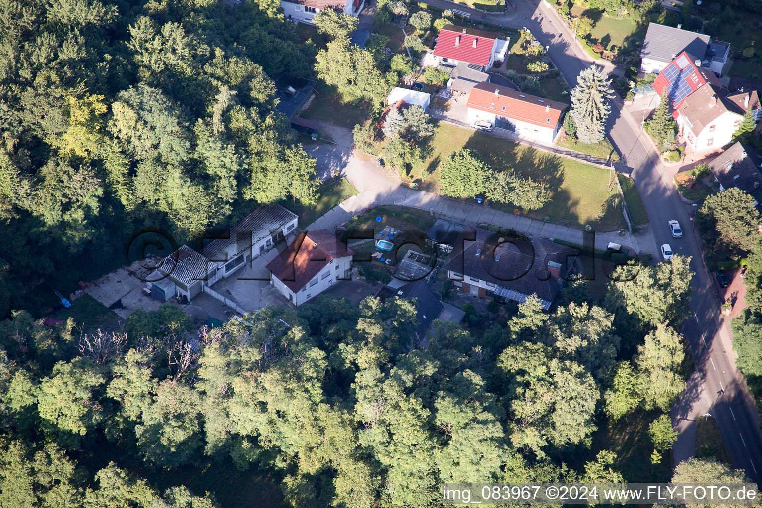 Hohenwettersbacherstraße 38 , "open youth workshop Karlsruhe" at the quarry in the district Grünwettersbach in Karlsruhe in the state Baden-Wuerttemberg, Germany from above