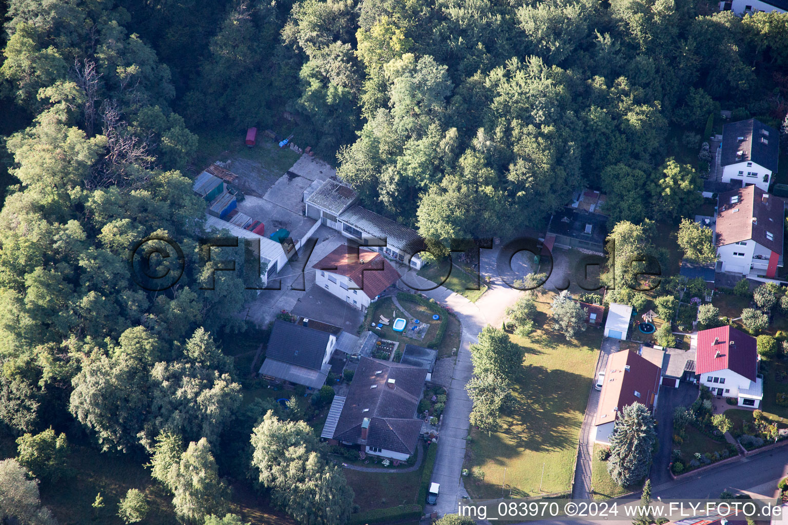 Hohenwettersbacherstraße 38 , "open youth workshop Karlsruhe" at the quarry in the district Grünwettersbach in Karlsruhe in the state Baden-Wuerttemberg, Germany from the plane