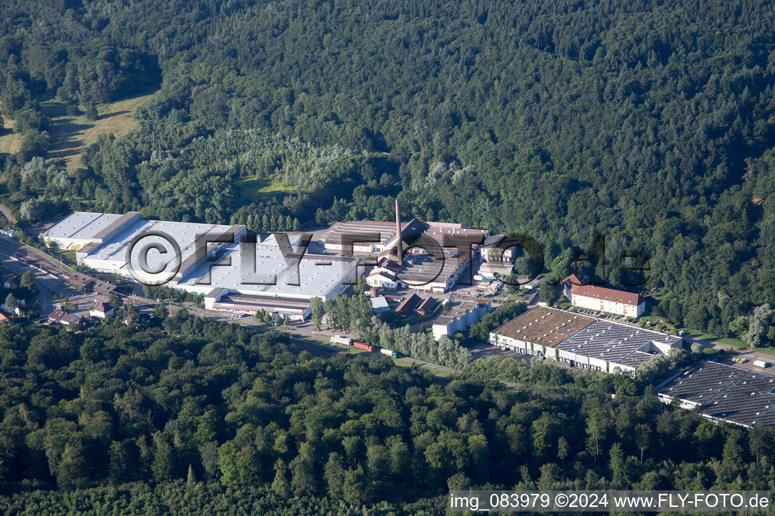 Aerial view of Industrial area in Albtal Spinnerei in Ettlingen in the state Baden-Wuerttemberg, Germany