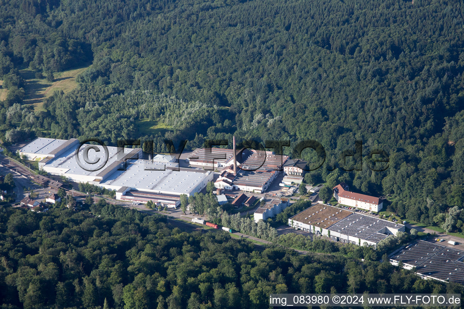 Aerial photograpy of Industrial area in Albtal Spinnerei in Ettlingen in the state Baden-Wuerttemberg, Germany