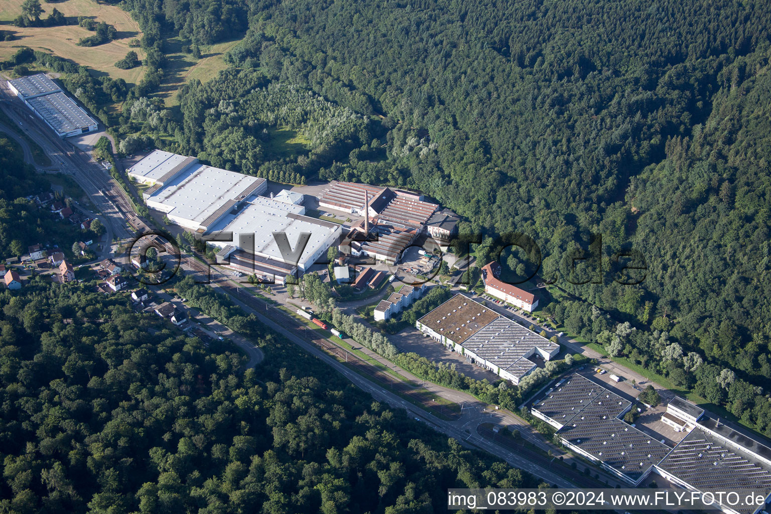 Industrial area in Albtal Spinnerei in Ettlingen in the state Baden-Wuerttemberg, Germany out of the air