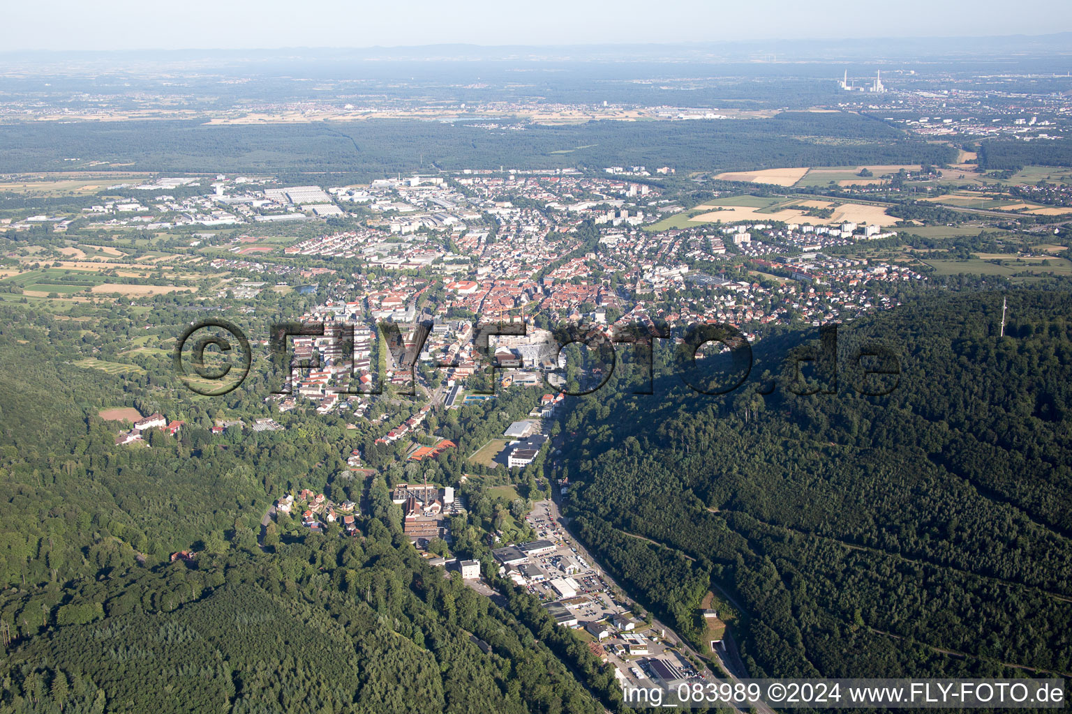 Aerial view of From the Alb Valley in Ettlingen in the state Baden-Wuerttemberg, Germany