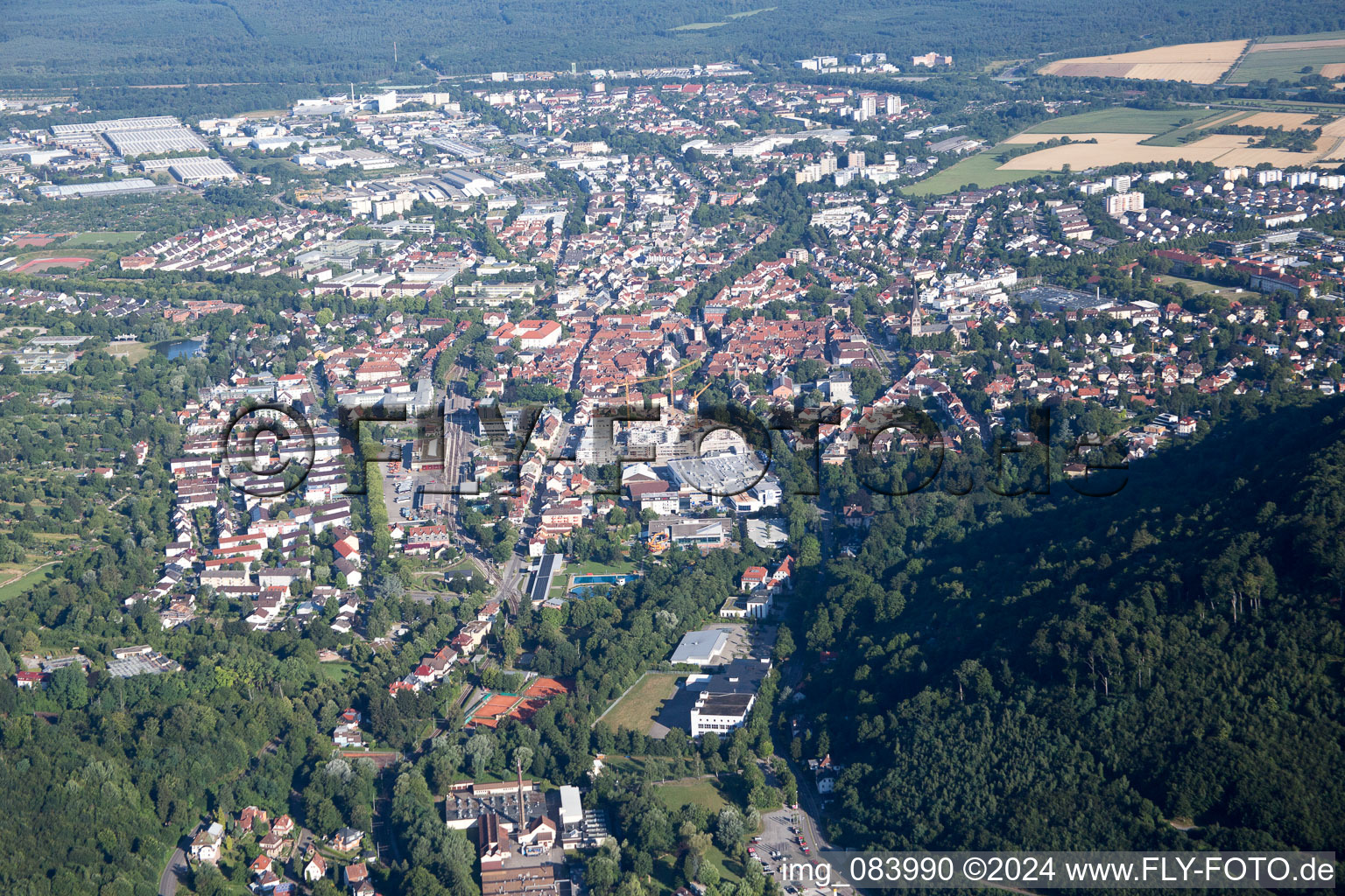 Town View of the streets and houses of the residential areas in Ettlingen in the state Baden-Wurttemberg