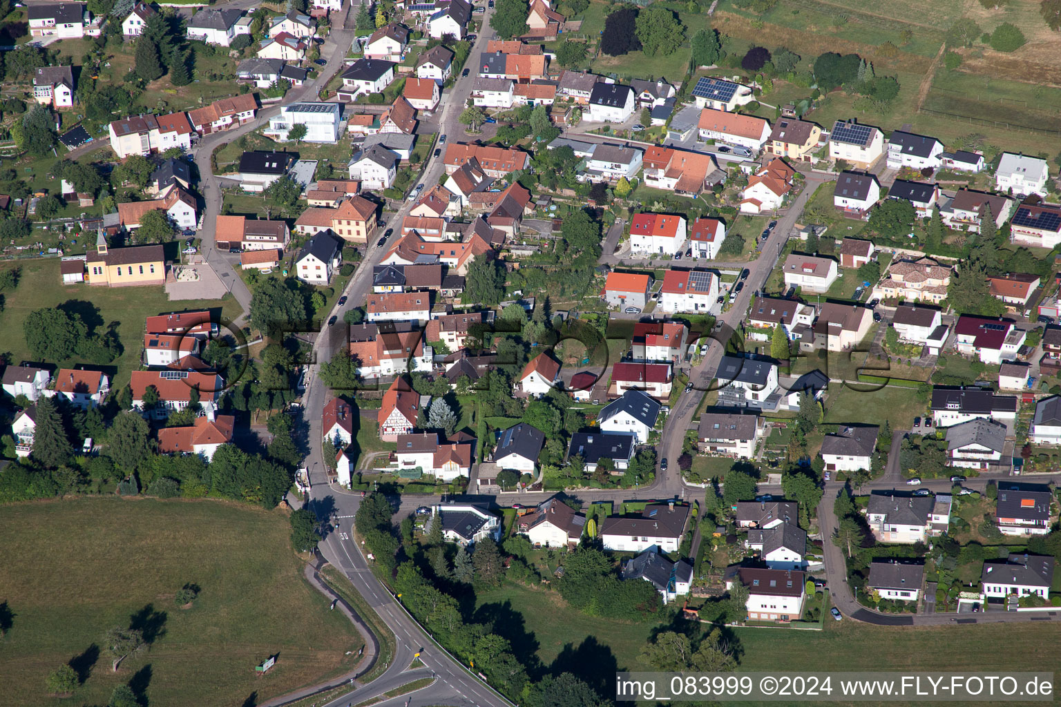 Oblique view of District Schluttenbach in Ettlingen in the state Baden-Wuerttemberg, Germany