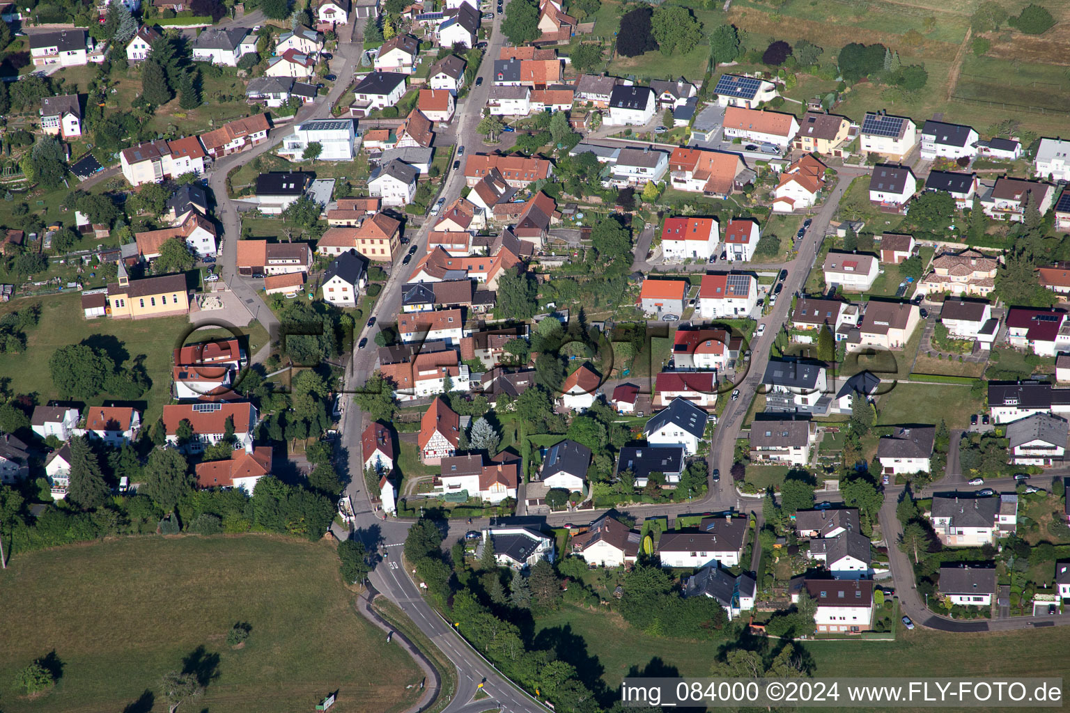 District Schluttenbach in Ettlingen in the state Baden-Wuerttemberg, Germany from above