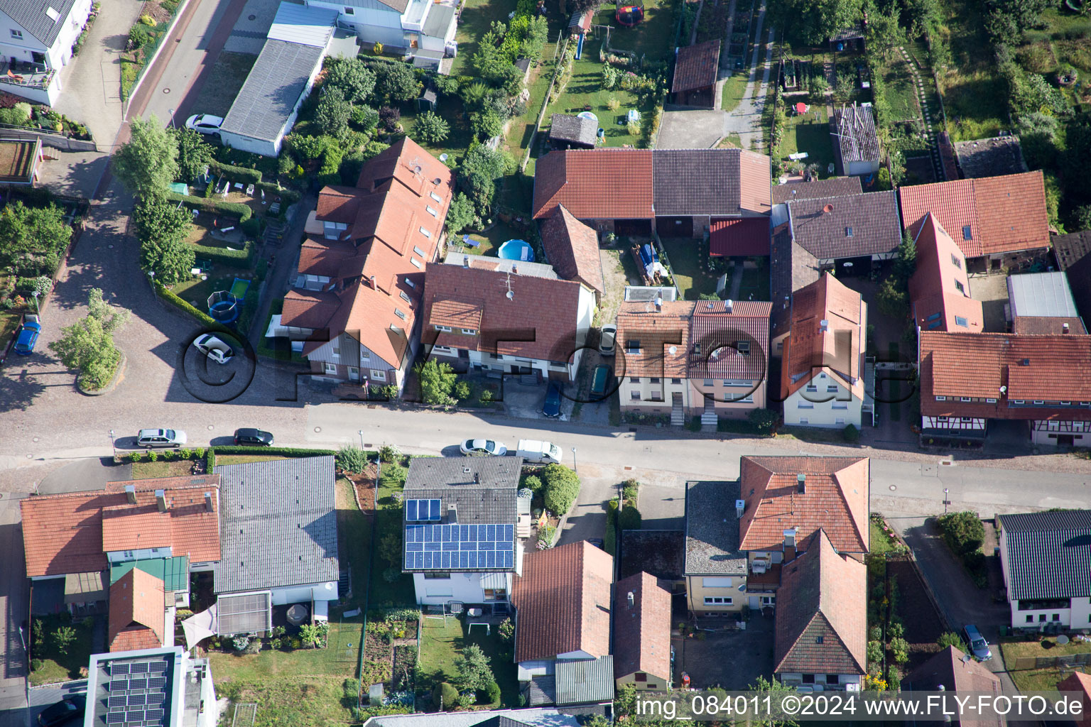 District Schluttenbach in Ettlingen in the state Baden-Wuerttemberg, Germany seen from above