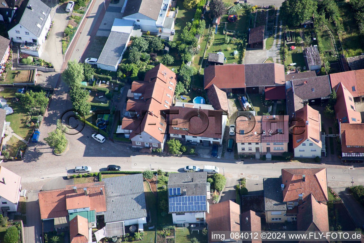 District Schluttenbach in Ettlingen in the state Baden-Wuerttemberg, Germany from the plane