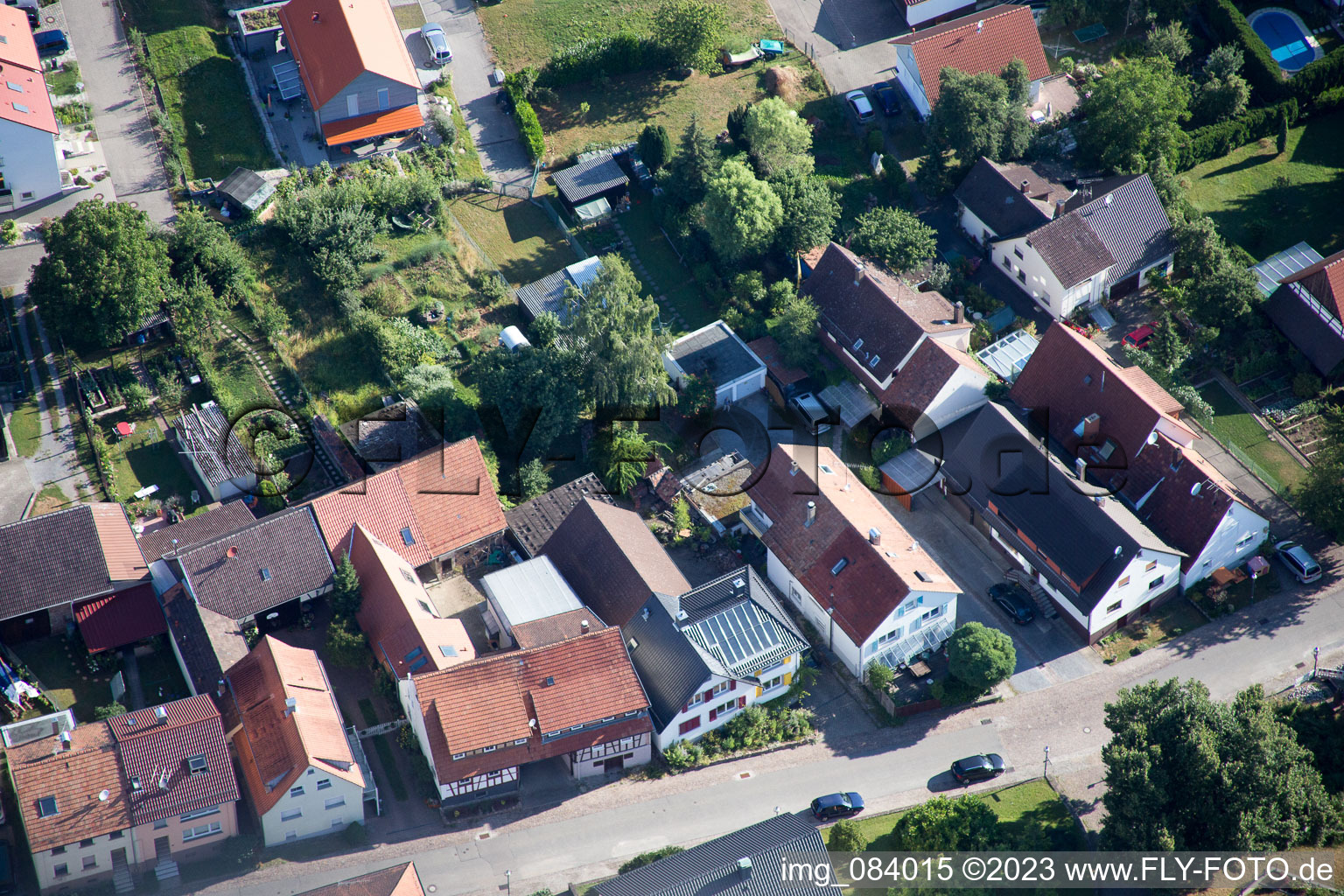 Drone recording of District Schluttenbach in Ettlingen in the state Baden-Wuerttemberg, Germany