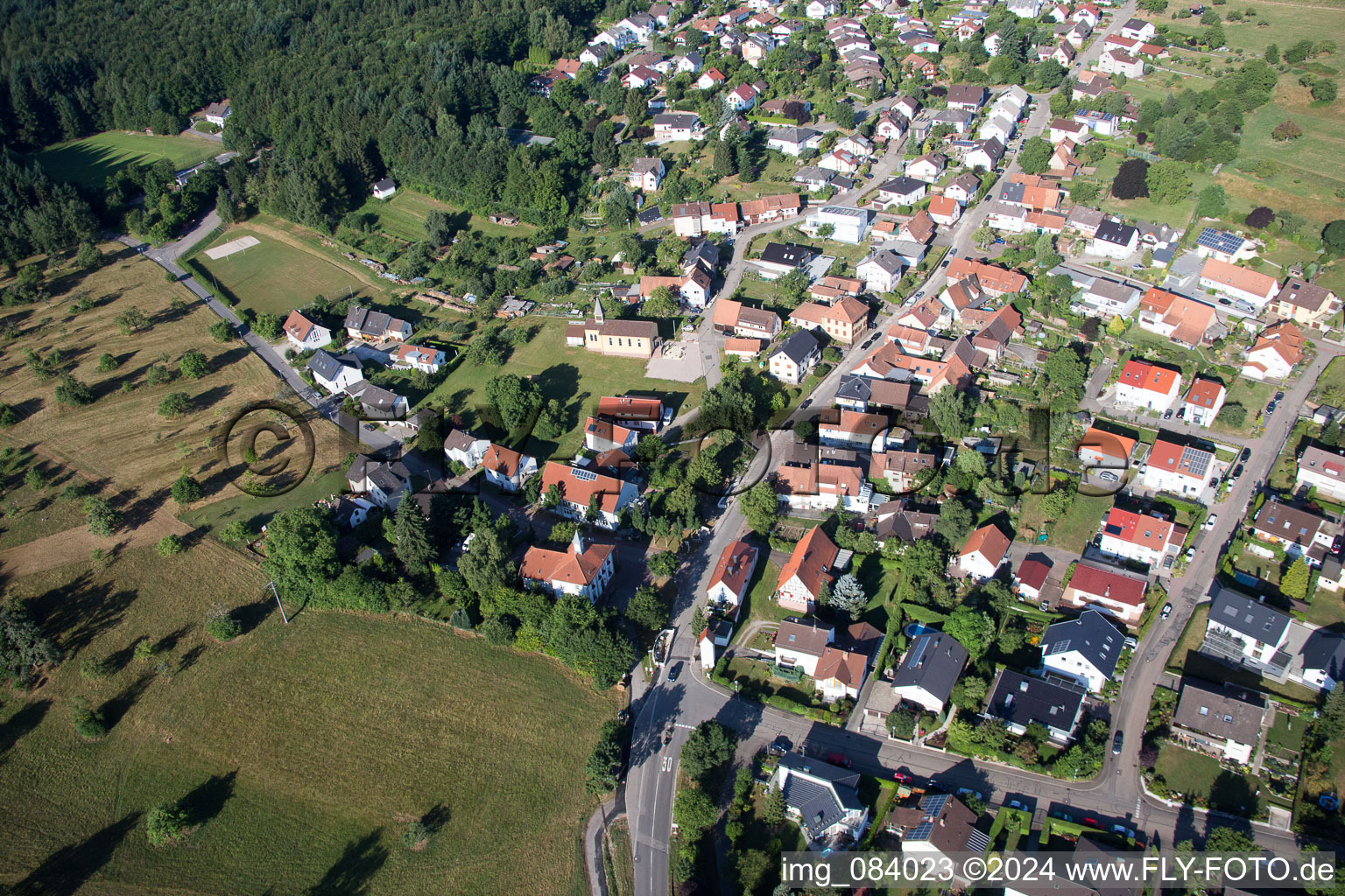 Oblique view of District Schluttenbach in Ettlingen in the state Baden-Wuerttemberg, Germany