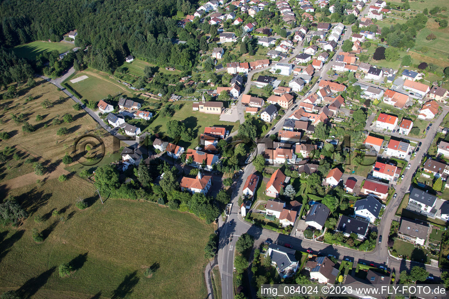 District Schluttenbach in Ettlingen in the state Baden-Wuerttemberg, Germany from above