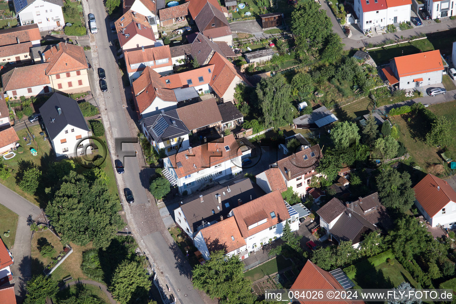 District Schluttenbach in Ettlingen in the state Baden-Wuerttemberg, Germany seen from above