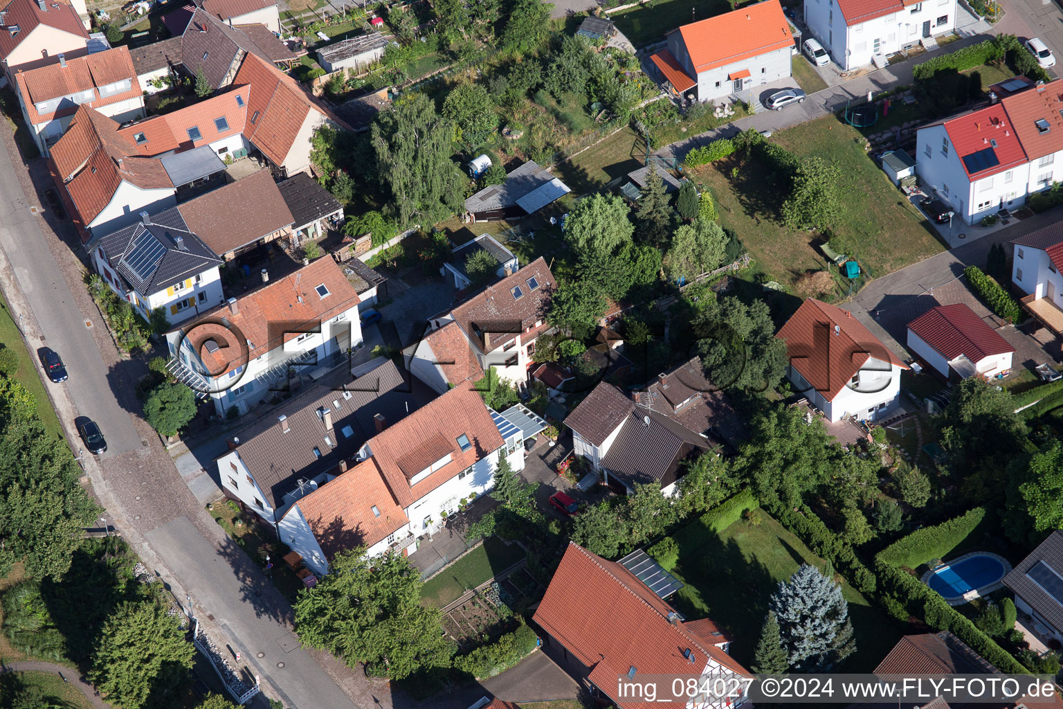 District Schluttenbach in Ettlingen in the state Baden-Wuerttemberg, Germany from the plane