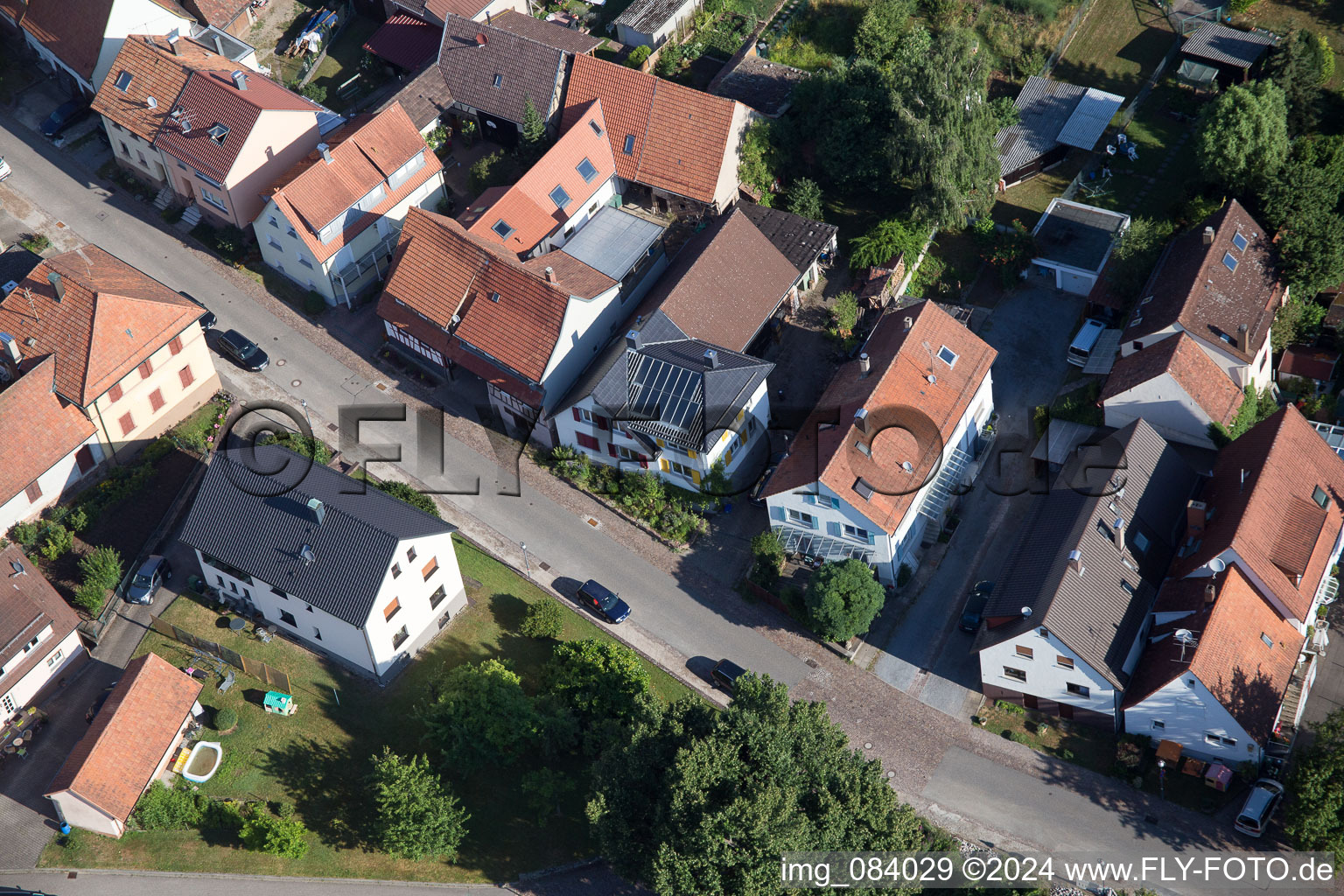 District Schluttenbach in Ettlingen in the state Baden-Wuerttemberg, Germany viewn from the air