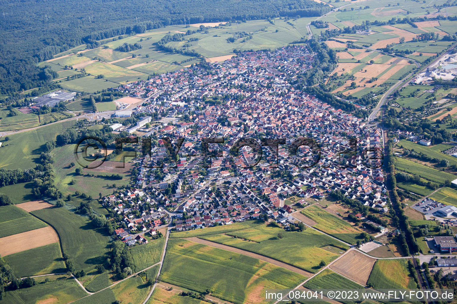 Drone image of Hagenbach in the state Rhineland-Palatinate, Germany