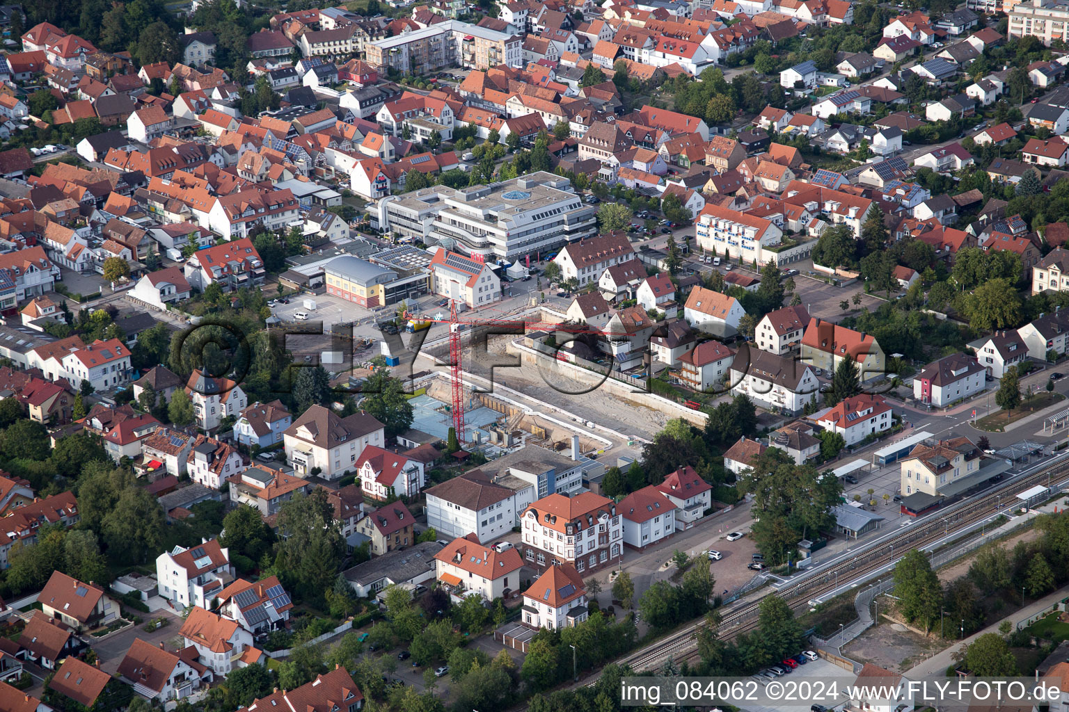 Aerial view of In the city center" New building of RiBa GmbH between Bismarck- and Gartenstr in Kandel in the state Rhineland-Palatinate, Germany