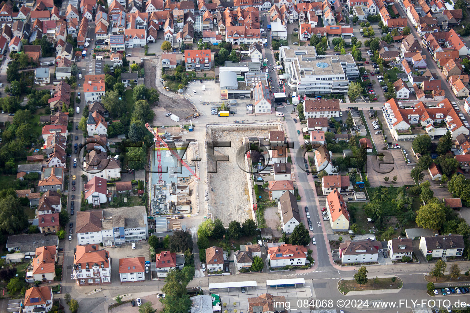 Oblique view of In the city center" New building of RiBa GmbH between Bismarck- and Gartenstr in Kandel in the state Rhineland-Palatinate, Germany