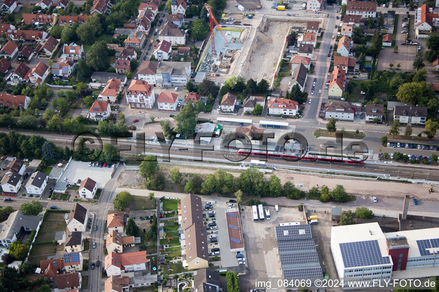 In the city center" New building of RiBa GmbH between Bismarck- and Gartenstr in Kandel in the state Rhineland-Palatinate, Germany from above