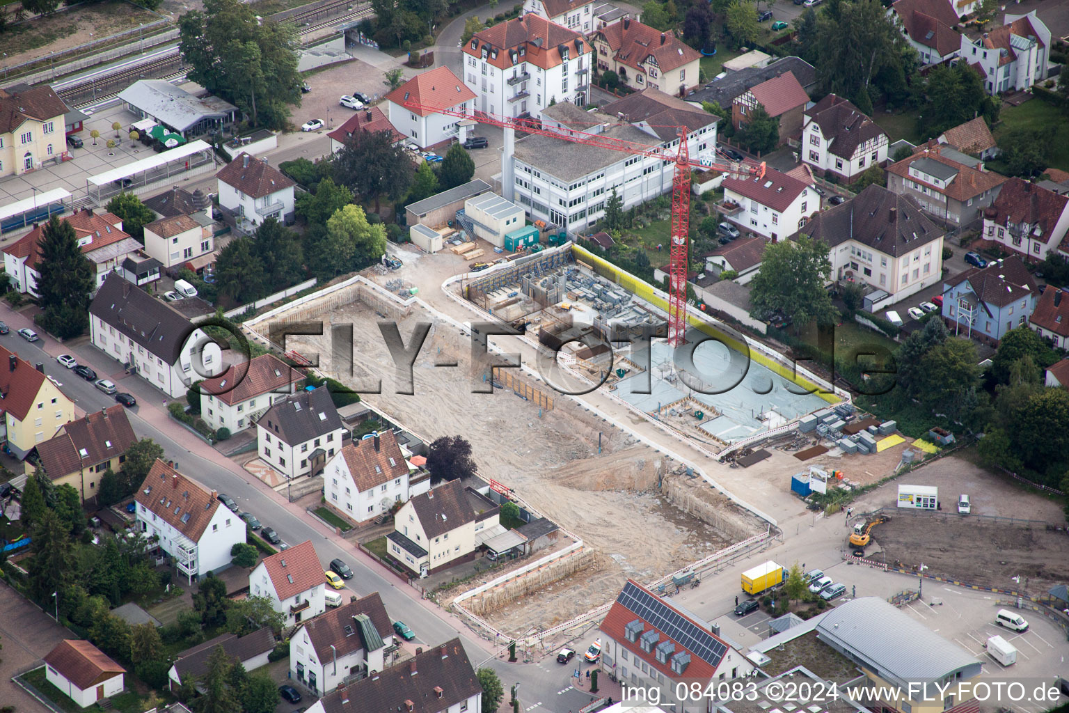 In the city center" New building of RiBa GmbH between Bismarck- and Gartenstr in Kandel in the state Rhineland-Palatinate, Germany seen from above