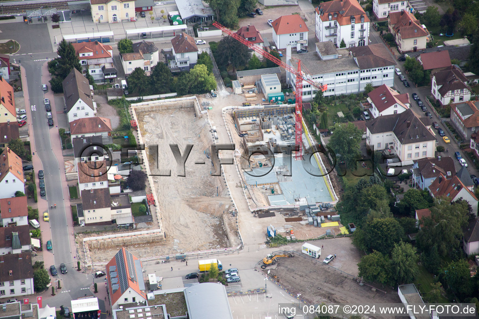 In the city center" New building of RiBa GmbH between Bismarck- and Gartenstr in Kandel in the state Rhineland-Palatinate, Germany from the plane