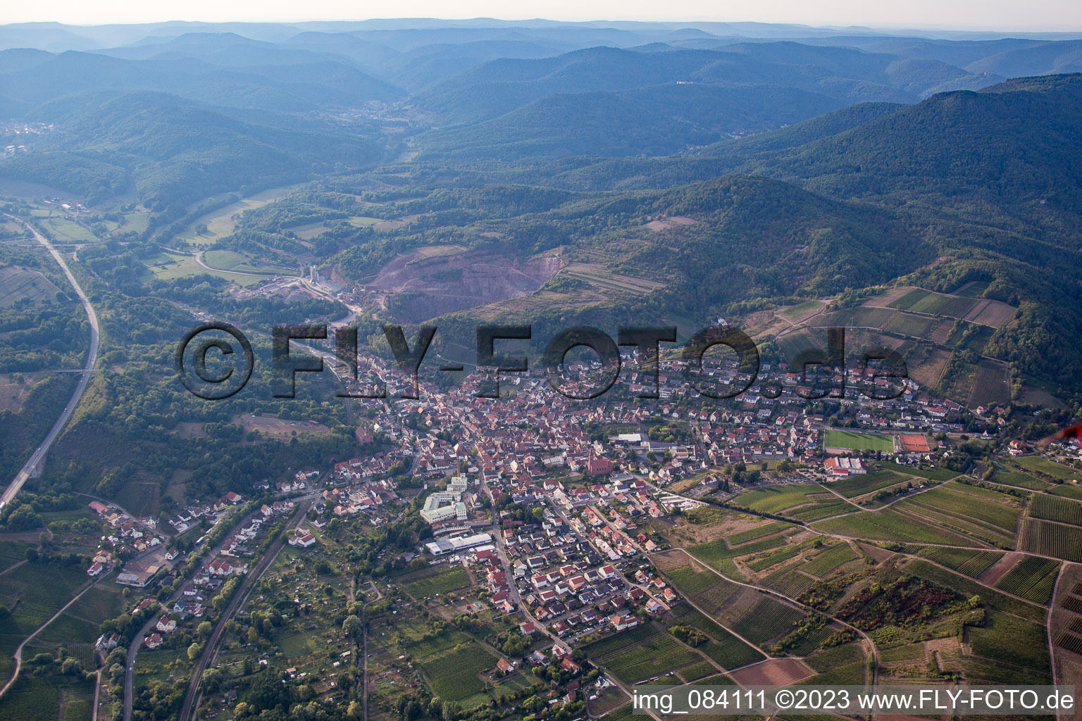 Aerial view of Albersweiler in Siebeldingen in the state Rhineland-Palatinate, Germany
