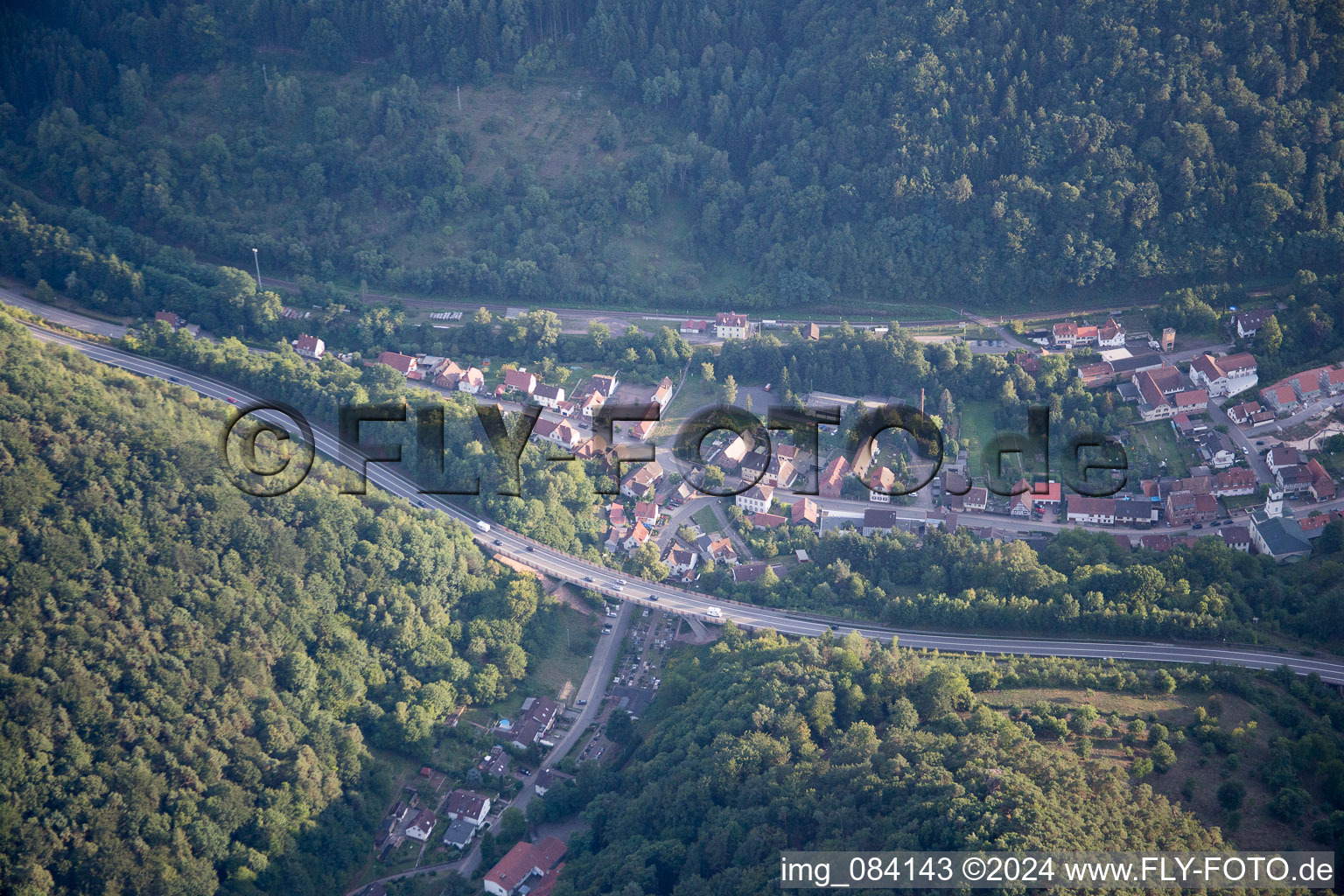 Aerial view of Rinnthal in the state Rhineland-Palatinate, Germany