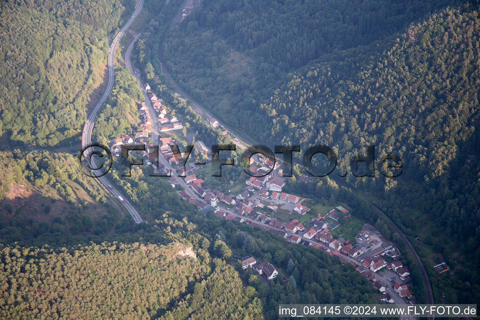 Oblique view of Rinnthal in the state Rhineland-Palatinate, Germany