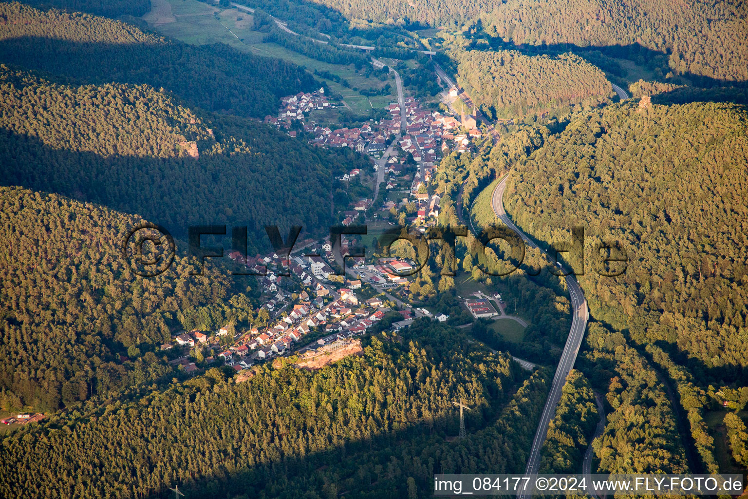 Bird's eye view of Wilgartswiesen in the state Rhineland-Palatinate, Germany