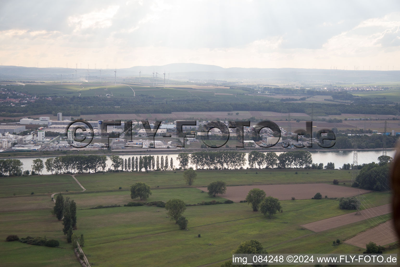 Industrial area N from the east in Worms in the state Rhineland-Palatinate, Germany